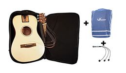 Journey Instruments Solid Sitka Travel Guitar 3 Pack – PJ410N Traveler Acoustic Guitar includes Pickup and Rain Cover with Collapsible Patented System – Portable Backpack Case (African Mahogany)