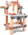 Wooden Tool Bench for Kids Toddlers, Pretend Play Workbench Set Workshop Workbench Construction Toys Gift for 3 4 5 Years Old Girls & Boys
