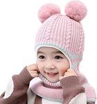 Unisex-Baby Wool Toddler Winter Hat Monkey Caps Baby Winter Hat, Fleece Lined Winter Hat Caps For Kids Winter Hat Scarf Earflap Hood Skull Caps (Pink, 6 Months To 7 Years), Free Size