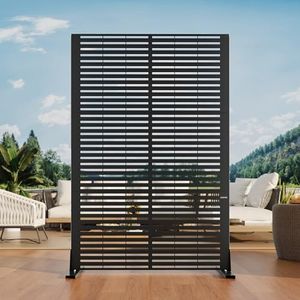 Garvee 6x4FT Outdoor Metal Privacy Screen Louvered Decorative Privacy Fence Steel Garden Divider Includes Hooks and Ground Anchors Ideal for Patios, Gardens, Balconies, or Backyards - Black