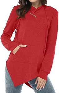 AYIFU Womens Long Sleeve Tunic Hoodies Irregular Hem Hoody Casual Solid Tops with Pocket (Red, M)