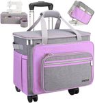 FINESUN Sewing Machine Case with Wheels,Detachable Rolling Sewing Machine Carrying Case on Wheels,Rolling Trolley Tote with Multi Storage Pocket for Most Standard Sewing Machine and Accessories Purple