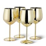 Oak & Steel - 4 Gold Wine Glass Gift Set - Stainless Steel Shatterproof Party Glasses, 520ml