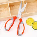 Kuber Industries Multipurpose Kitchen Scissors for Home & Gardening Needs|High Grade Stainless Steel Blades|Precision Ground Edge|K024||Orange