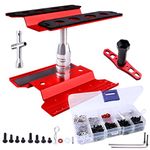 Aluminum Alloy RC Car Work Stand Repair Workstation with Screws Kit & 17mm Hex Wheel Wrench 360 Degree Rotation Lift/Lower for 1/8 1/10 1/12 Scale Cars Trucks Buggies (Red)