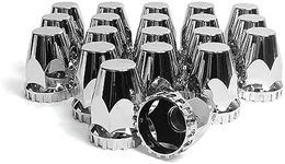 Grandroad auto 20 Pack Flat Top Lug Nut Covers, 33mm by 2-3/4" Thread On Chrome Nut Cover Caps ABS Plastic Anti-Rust Screw-on Lug Nut Covers for Semi Trucks (20 Pack)