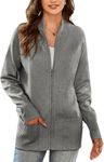 GRACE KARIN Women's Zip Up Knit Cardigan Sweater Ribbed Casual Sweater with Pockets(Grey XL)