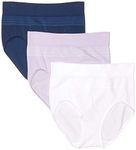 Warner's Women's Blissful Benefits Seamless Brief Panty 3 Pack Underwear, Lavender Macaron/White/Navy Ink, Medium