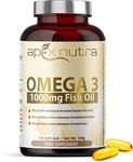 Omega 3 Capsules High Strength 1000mg - Omega 3 Fish Oil Capsules with 330mg EPA & 220mg DHA - Fish Oil Omega 3 Supplement - 4 Month Supply Easy to Swallow - Made in The UK by Apex Nutra