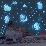 Glow in The Dark Stars for Girl's Room, Glowing Cats Cartoon Wall/Ceiling Decals, Kitten Butterflies Stickers for Kids Bedroom, Luminous Wall Decor for Nursery (Blue)