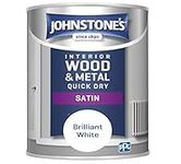 Johnstone's - Quick Dry Satin - Brilliant White - Satin Finish - Water Based - Interior Wood & Metal - Radiator Paint - Low Odour - Dry in 1-2 Hours - 12m2 Coverage per Litre - 0.75 L