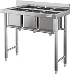 RIEDHOFF Stainless Steel Utility Sink with 3 Compartments, 39“ L*18” W*37“ H Commercial Kitchen Sink for Restaurant, Bar, Food Truck, Coffee Shop -Bowl 11" L x 10" W x 10"H