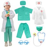 LOYO Kids Role Play Halloween Costumes, Doctors Outfit Set with Lab Coat, Scrubs Costume, Mask, Stethoscope for Children Doctor Costume