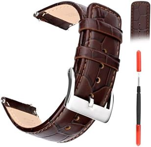UOEPOWA Vintage Alligator Grain Quick Release Leather Watch Bands, 20mm 22mm 24mm Replacement Waterproof Watch Band for Men Women, Top Leather Wrist Strap with Polished Stainless Steel Buckle (22mm, Brown/Silver Buckle)