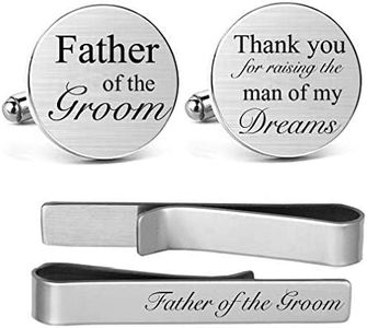 MUEEU Cufflinks for Man Father of The Groom Cufflinks Custom Wedding Cuff Links Handmade Personalized Gifts for Father (Round Father of The Groom Cufflinks & Tie Clip)