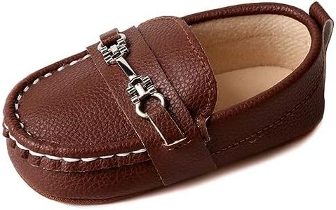 LONSOEN Infant Shoes Boys Loafers Baby Girls Crib Moccasins Classic Synthetic Leather Wedding Dress Shoes,BAY209 Deep Brown 12-18 Months