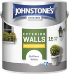 Johnstone's, Exterior Smooth Masonry Paint, Brilliant White, Up to 15 Years Protection, Weather & Dirt Resistant, 30m² Coverage Per Tin, Dry in 1-2 Hours, 2.5L