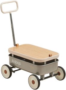 PULA-Wild 3-in-1 Kids' Pull-Along Wagon Toddlers Push Walker for 2.5-8, Removable Wooden Cover and Adjustable Handlebar, Birthday Gifts Max Weight 33 lbs (Grey)