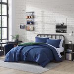 Nautica- Full Bed Set- Casual Reversible Comforter Set, Includes Bonus Sham(s), Fitted Sheet, Pillowcase(s) and Laundry Bag (Solid Navy, Full)