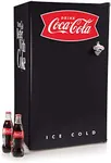 Nostalgia Coca-Cola Refrigerator with Freezer, 3.2 Cu. Ft., Adjustable Temperature Cools as Low as 32 Degrees, Bottle Opener, Ice Cube Tray, Scraper Included, Black