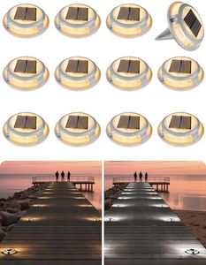 VOLISUN Solar Driveway & Deck Lights 12 Pack Waterproof Dock & Marine Ground Lights,2-in-1 Warm White & White LED,Solar Marker for Pathways,Steps,and Warning Signs