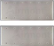 (Pack of 2) Stainless Steel Blank Wall Plates, 6 Gang Standard Size 4.50'' x 11.75'' Corrosion and Heat Resistant, Silver Metal, Cover Unused Electrical Sockets or Switch Holes