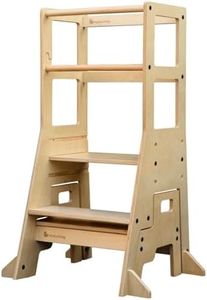 My Duckling Adjustable Learning Tower with Step Stool,Kitchen Tower Step Ladder, Kids Kitchen Helper, Child Standing Tower (Natural)
