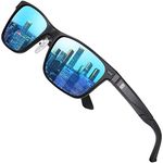 DUCO Polarized Sunglasses for Men Vintage Aluminum Frame Retro Sports Sun Glasses Driving Shades 100% UV Protection 8207, Black Frame Revo Blue Lens, Medium