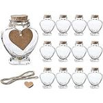 WHOLE HOUSEWARES Heart Shaped Glass Favor Jars with Cork Lids | Set of 12 | 5oz Wish Bottles with Personalized Heart Shaped Label Tags and String (12)