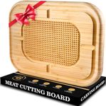 Turkey Platter for Christmas - Carving Board for Turkey, Extra Large Bamboo Cutting Board with Juice Groove - Reversible Butcher Block with Grid Grip & Deep Juice Well for Kitchen, Large 18 x 13