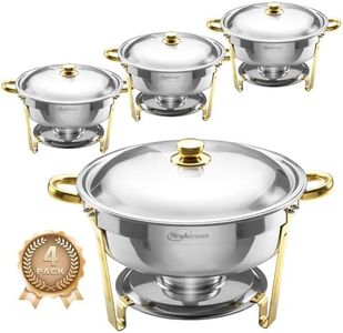 Chafing Dishes for Buffet 4 Pack, 6QT Round Chafing Dishes for Buffet [Elegant Gold and Silver Colors] Stainless Steel Chafing Dish Buffet Set for Any Party