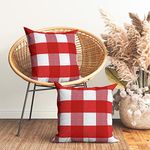 Encasa Homes Cushion Covers 2 pcs Set (50x50 cm) - Buffalo Red Checks - Decorative Large Square Colourful Washable Eco-Cotton, Pillow Cases for Living Room, Sofa, Chair, Bedroom, Home & Hotel