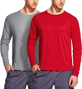 ATHLIO 2 Pack Men's Rashguard Swim Shirts, UPF 50+ Long Sleeve Loose-Fit Shirts, Cool Dry UV Protection Water T-Shirts