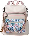 Telena Womens Backpack Purse Vegan Leather Large Travel Backpack College Shoulder Bag with Tassel,Beige Floral