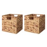 StorageWorks Rectangular Wicker Storage Baskets, Water Hyacinth Basket with Lining, Medium Baskets for Cube Storage