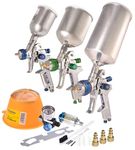 3 Paint Gun Set of High Performance HVLP Air Spray Guns, Complete Spraying for Primer, Finish Coats and Touch-Up