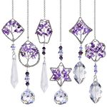 H&D HYALINE & DORA Rainbow Maker Crystal Tree of Life Suncatcher,Hanging Chakra Glass Pendant Decor for Home Window Car Garden, 6PCS