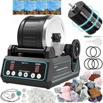 KomeStone K1 Pro Professional Cutting-Edge Brushless Motor Advanced Rock Tumbler Polisher Kit,Extra Large 2.5 Lb Barrel with 3-Speed Motor 9-Day Timer,6 Belts,Rough Gemstones 4 Polishing Grits etc.