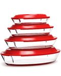 Set of 4 Glass Baking Dishes with Lids, 0.8+1.4+2.2+3.5L - Lasagne Dishes for Oven(not the Lids), Oval, Glass Storage Containers with Plastic Lids