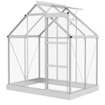 Outsunny 6' x 4' Polycarbonate Greenhouse, Walk-in Greenhouse with Sliding Door, Adjustable Window, Aluminium Frame and Foundation, Garden Grow House with Rain Gutter, Silver