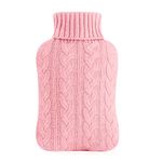 samply Hot Water Bottle with Knitted Cover, 2L Hot Water Bag for Hot and Cold Compress, Hand Feet Warmer, Neck and Shoulder Pain relief, Pink