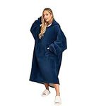 Sienna Extra Long Oversized Blanket Hoodie Wearable Throw with Pockets Sleeves Soft Sherpa Fleece Wearable Throw Giant Sweatshirt, Navy Blue