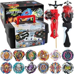 Bey Battling Blade Burst Toy Set, 12 Spinning Burst Gyros 2 Two-Ways Launchers with Grip, Combat Tops Battle Game with Portable Box Gift for Kids Children Boys 6-12