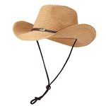 Womens Straw Cowboy Hat Western Beach Sun Hat for Men Wide Brim Fedora Hat Portable Cowgirl Hats Summer Panama Hat Khaki