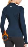 FitsT4 Sports Women's Thermal Shirts Long Sleeve Fleece Lined Tops Mock Neck Workout Running Cold Weather Gear Thumbholes Navy