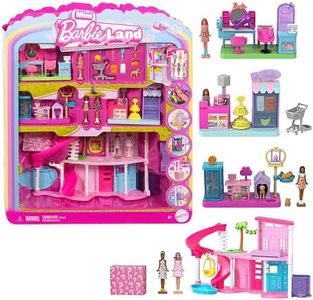 Barbie Mini Barbie Land DreamHouse & 3 Playsets with 4 1.5-Inch Dolls, Doll House Furniture & Accessories, Includes Pet Boutique, Hair Salon, & SuperMarket, JGL31