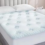 Hansleep Memory Foam Mattress Topper Queen Size, Mattress Pad Queen with Deep Pocket, Breathable Air Mattress Cover, White, 60x80 Inches