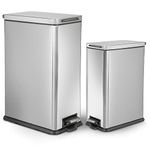 Home Zone Living 8 Gallon and 2.5 Gallon Kitchen Trash Can Combo Value Set, Slim Body Stainless Steel Design, 30 Liter and 9.7 Liter Capacity, Silver