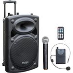 Ibiza - PORT15VHF-BT - Portable speaker 15"/800W MAX with 2 microphones (VHF), remote control and protective case - Bluetooth, USB, SD - 6 to 8h autonomy