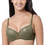 Enamor F042 Curve Enhancing Balconette Lace Bra - Padded Wired Medium Coverage - Ivy Green